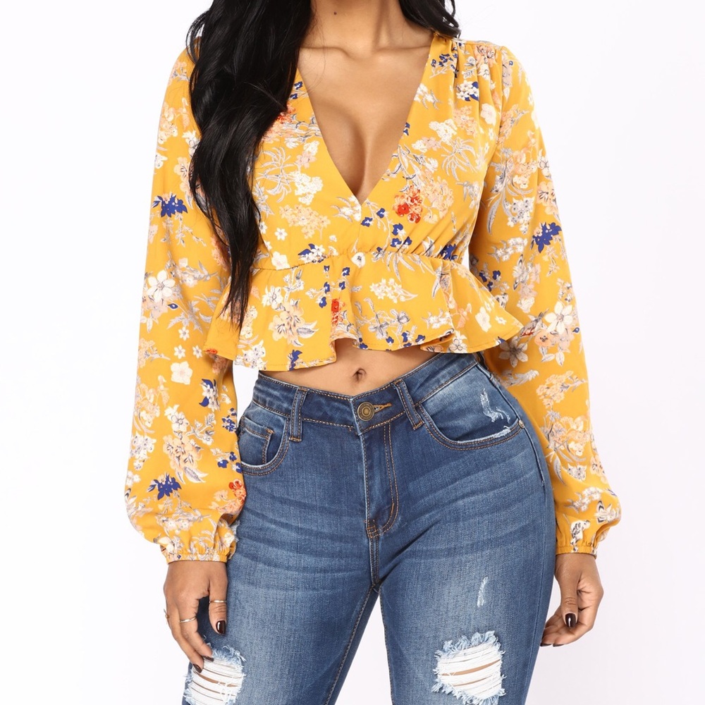 Krystal Floral Top - Mustard